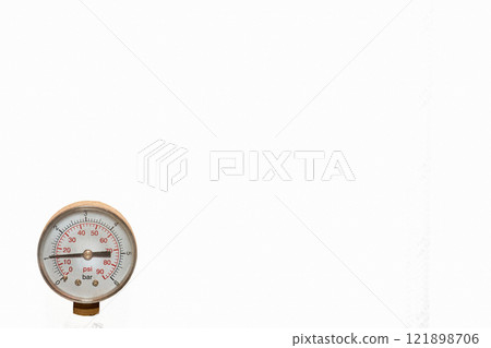 Pressure sensor, meter and faucet on the water pipe in the basement 121898706