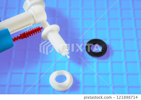 Plumbing. Flexible metal steel faucet, flush mechanism, siphon fittings 121898714