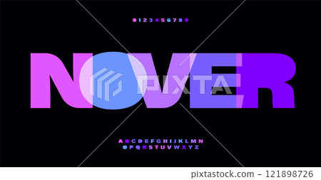 Bold heavy alphabet, vivid overlay color letters, blocky heavy font for contemporary branding, creative headlines, tech logo and monogram. Modern colorful typography. Vector typeset. 121898726