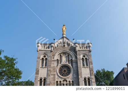 Montreal, Quebec, Canada - August 20 2021 : Chapelle Notre-Dame-de-Lourdes de Montreal (Our Lady of Lourdes Chapel of Montreal). 121899011
