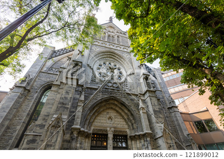 Montreal, Quebec, Canada - August 20 2021 : Chapelle Notre-Dame-de-Lourdes de Montreal (Our Lady of Lourdes Chapel of Montreal). 121899012