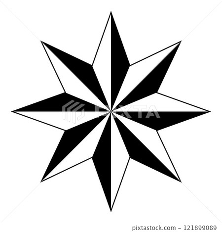 star shape symbol, black and white vector illustration of eight pointed star 121899089