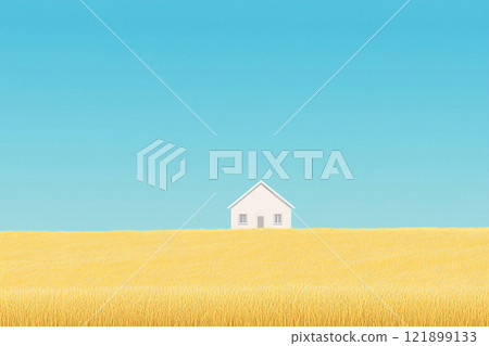 House in a golden wheat field 121899133