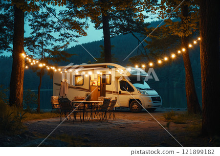 Cozy camping under lights 121899182