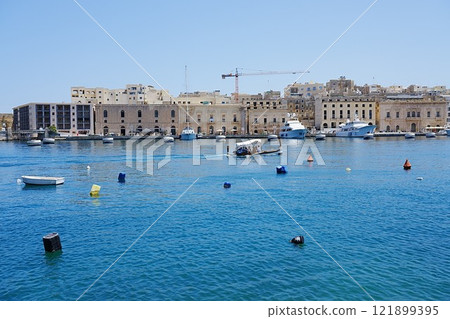 Waterfront in Birgu city seen from Senglea in Malta 121899395