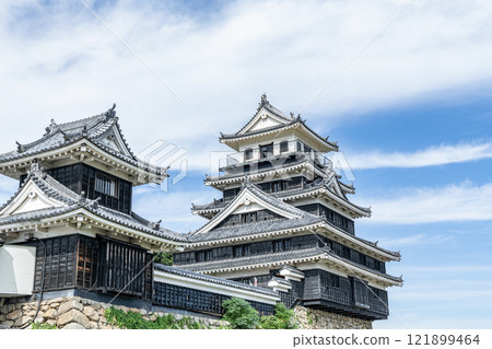 Nakatsu Castle tower and Daito turret on a clear day in Nakatsu City, Oita Prefecture 121899464