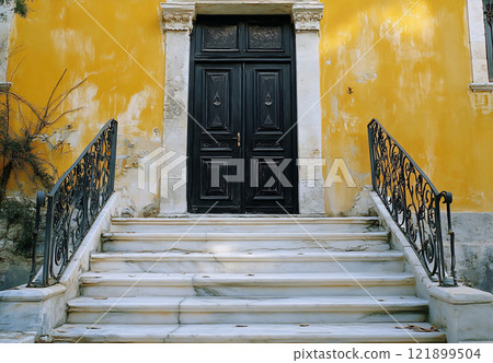 Elegant entrance with yellow walls 121899504