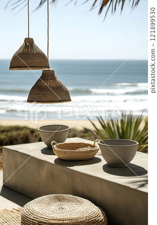 Coastal kitchen with decor view 121899530