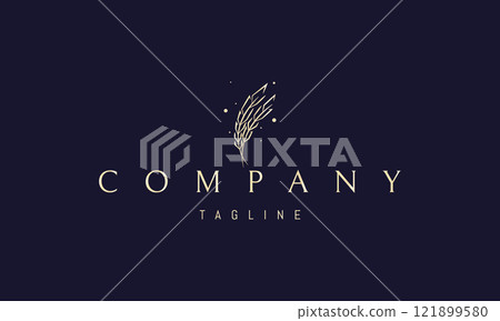 Vector golden logo with an abstract image of two wheat ears. Vector golden logo with an abstract image of two wheat ears. 121899580
