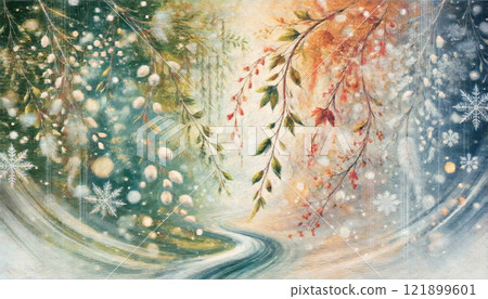 Art illustration of fantastic plants and light depicting the changing of the seasons 121899601