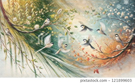 Art illustration of fantastic plants and light depicting the changing of the seasons 121899603