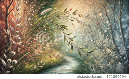 Art illustration of fantastic plants and light depicting the changing of the seasons 121899604