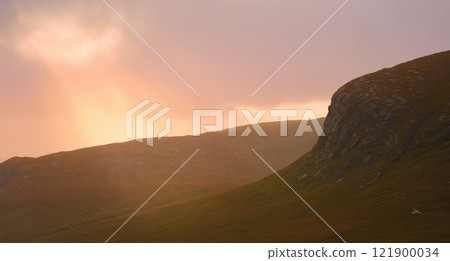 Glenveagh National Park in Donegal Ireland aerial view - The breathtaking landscape features rolling Glenveagh National Park in Donegal Ireland aerial view - The breathtaking landscape features rolling 121900034