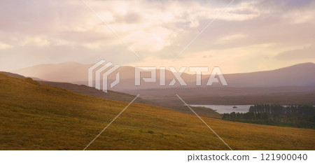 Glenveagh National Park in Donegal Ireland aerial view - The breathtaking landscape features rolling Glenveagh National Park in Donegal Ireland aerial view - The breathtaking landscape features rolling 121900040