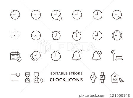 Clock and time icon set (monochrome) 121900148