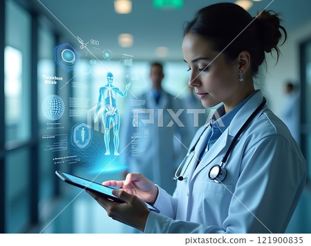 Futuristic Medical Innovations Doctor Utilizing Holographic Technology Futuristic Medical Innovations Doctor Utilizing Holographic Technology 121900835