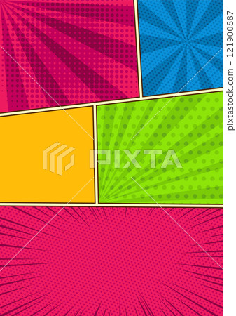 Comics book template. Cartoon design, pop art background. Vector illustration Comics book template. Cartoon design, pop art background. Vector illustration 121900887