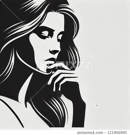 Illustration of a thinking woman Illustration of a thinking woman 121900995