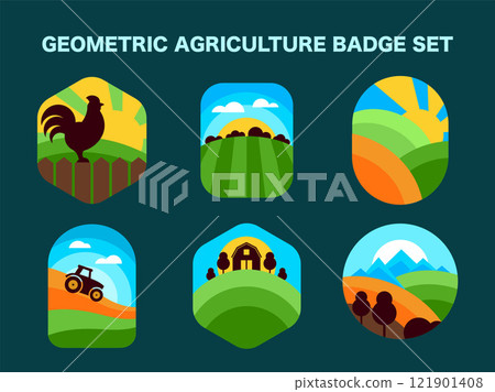 Geometric Agriculture Emblem Set. Organic Logo Designs in a abstract style and vector illustration 121901408