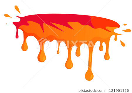 Red orange paint drops running down the white wall Red orange paint drops running down the white wall 121901536
