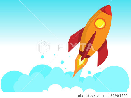 Illustration of a lonely flying rocket for starting a business and success 121901591