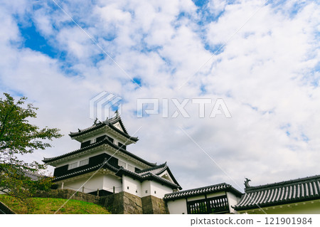 Looking up at Shirakawa-Komine Castle 121901984