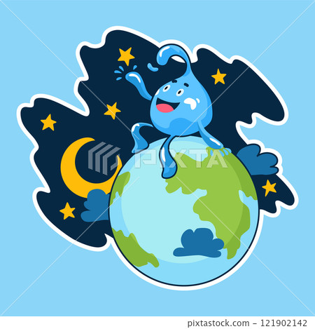 Water drop cartoon character, face emotion. Water character expression vector illustration. Save water. Sweat isolated emoticon icon Water drop cartoon character, face emotion. Water character expression vector illustration. Save water. Sweat isolated emoticon icon 121902142