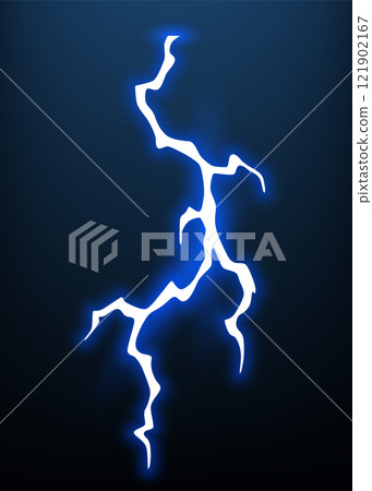 Lightning animation with sparks. Electricity thunderbolt danger, light electric powerful thunder. Bright energy effect, vector illustration 121902167