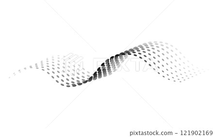 Dotted halftone waves. Flowing wavy lines pattern. Abstract liquid shapes, wave effect dotted gradient texture. Curve textures with halftone circular point isolated on white background 121902169
