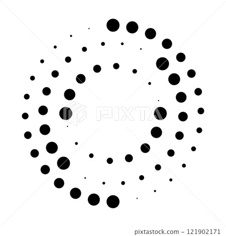 Halftone dotted speed lines circle. Geometric art in circle form. Round swirl movement symbol. Halftone circular dotted frame. Vector design element Halftone dotted speed lines circle. Geometric art in circle form. Round swirl movement symbol. Halftone circular dotted frame. Vector design element 121902171