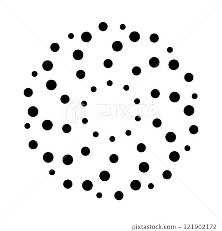 Halftone dotted speed lines circle. Geometric art in circle form. Round swirl movement symbol. Halftone circular dotted frame. Vector design element 121902172