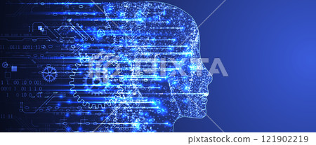 Artificial Intelligence. Technical background with a silhouette of a man. Big data concept. Machine cyber mind. Artificial Intelligence. Technical background with a silhouette of a man. Big data concept. Machine cyber mind. 121902219