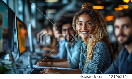 A group of freelancers working in an office. 121902304