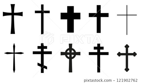 Christian cross, black and white vector silhouette illustration of religious cross shape, isolated on white, icon set Christian cross, black and white vector silhouette illustration of religious cross shape, isolated on white, icon set 121902762
