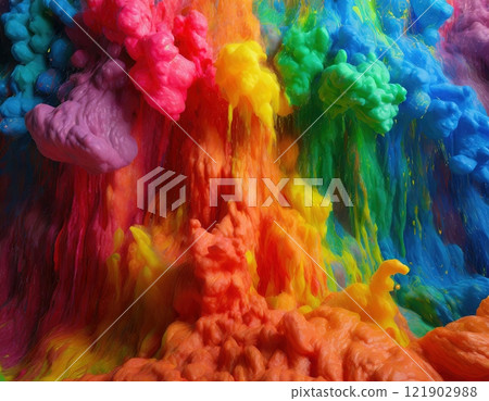 Rainbow wallpaper forming colorful abstract shapes, creating an otherworldly atmosphere. 121902988