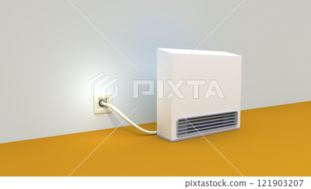 Illustration of a fan heater connected to a gas outlet 121903207