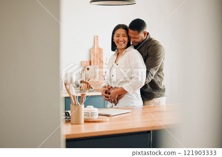 Hugging, happy and excited couple spending quality time together and relaxing at home. Loving, relaxed and affectionate African lovers embracing, cuddling and having fun in the house Hugging, happy and excited couple spending quality time together and relaxing at home. Loving, relaxed and affectionate African lovers embracing, cuddling and having fun in the house 121903333