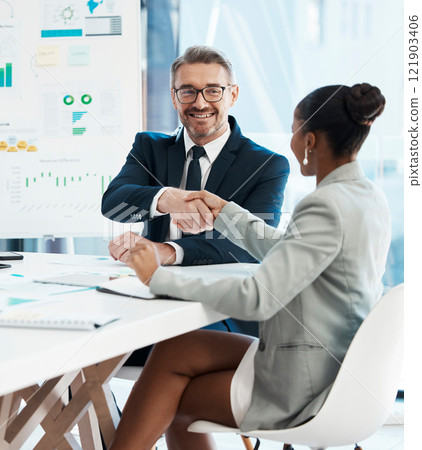 Corporate partnership, deal and handshake at formal business meeting. Professional greeting, agreement or welcome at conference in boardroom. Friendly business people talk at seminar table. Corporate partnership, deal and handshake at formal business meeting. Professional greeting, agreement or welcome at conference in boardroom. Friendly business people talk at seminar table. 121903406