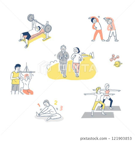 各種鍛鍊和拉伸套裝 各種鍛鍊和拉伸套裝 121903853