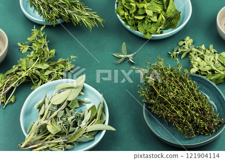Set of fresh herbs spices. 121904114