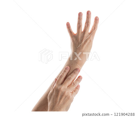 Female hands showing elegance isolated on white 121904288