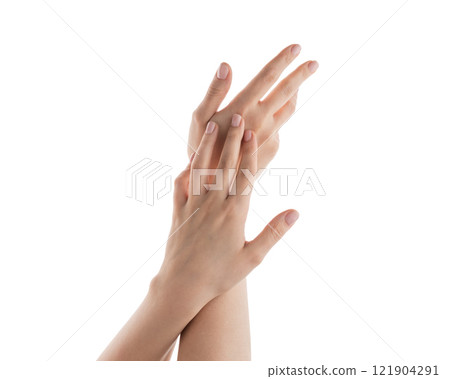 Female hands showing elegance isolated on white 121904291