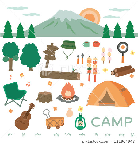 Mountain camp illustration material set 121904948