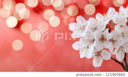 close up of blooming cherry blossoms with soft bokeh background. for Chinese New Year 121905668