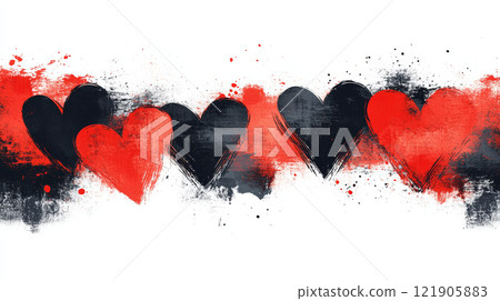 Valentine's Day Hearts in red and black with textured grunge background create vibrant design Valentine's Day Hearts in red and black with textured grunge background create vibrant design 121905883
