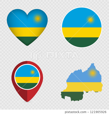 Rwanda Flag Icons Pack. Vector illustration. Rwanda Flag Icons Pack. Vector illustration. 121905926