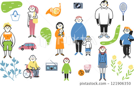 不同年齡和生活方式的人的庫存插圖集 121906350