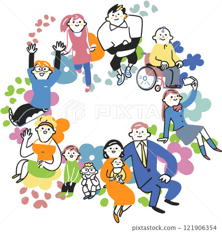 不同年齡和生活方式的人圍成一圈 庫存插圖素材 121906354