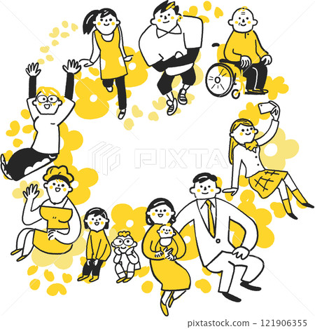 People of different ages and lifestyles gathering in a circle stock illustration People of different ages and lifestyles gathering in a circle stock illustration 121906355