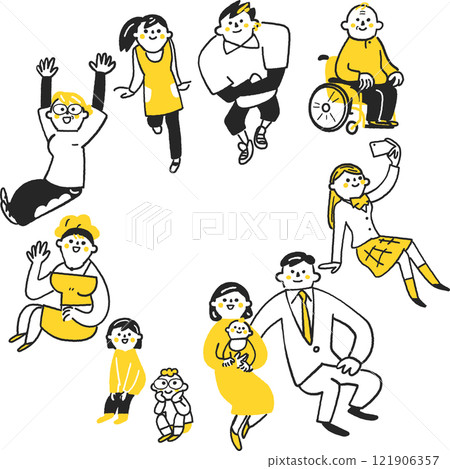 People of different ages and lifestyles gathering in a circle - set stock illustration 121906357